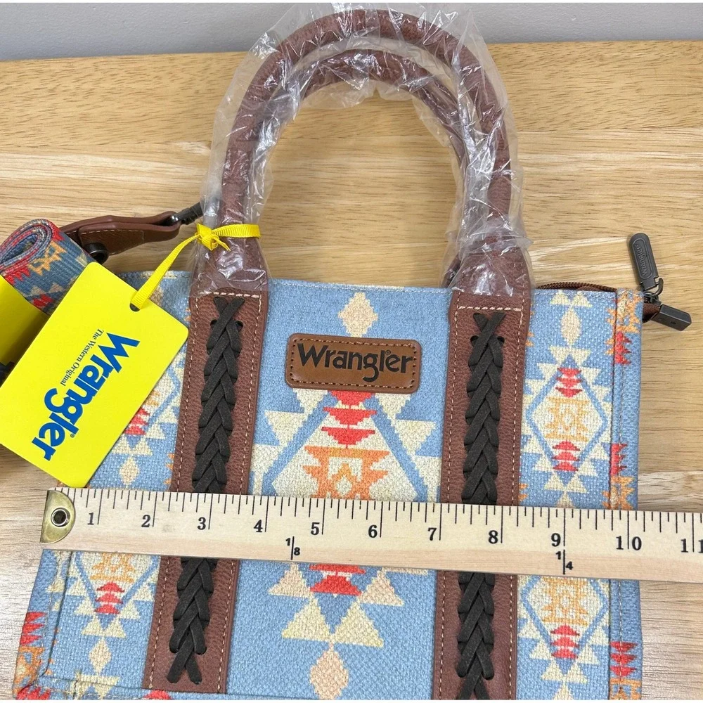 Wrangler Tote Handbag Crossbody Blue‎ Aztec Southwestern Guitar Strap Dust Bag